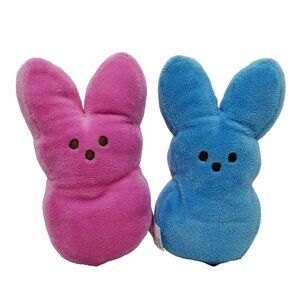 Peeps Easter Bunny Plush Lot of 2 Blue Pink Mini Beanie Rabbits Just Born Basket